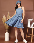 Women Shoulder Straps Cotton Fit & Flare Denim Dress