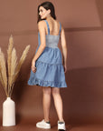 Women Shoulder Straps Cotton Fit & Flare Denim Dress