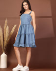 Women Shoulder Straps Cotton Fit & Flare Denim Dress