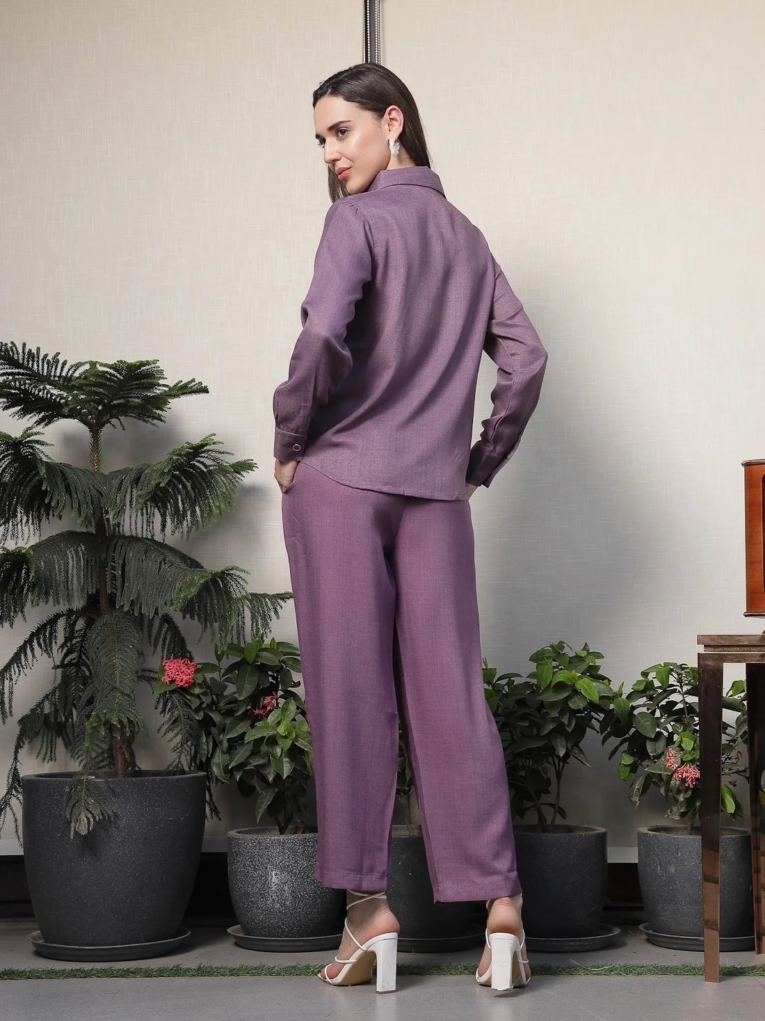 Shirt Collar Embroidered Cotton Shirt With Trousers Co-Ords Set