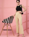 Women Beige Bootcut Regular Fit High-Rise Trouser