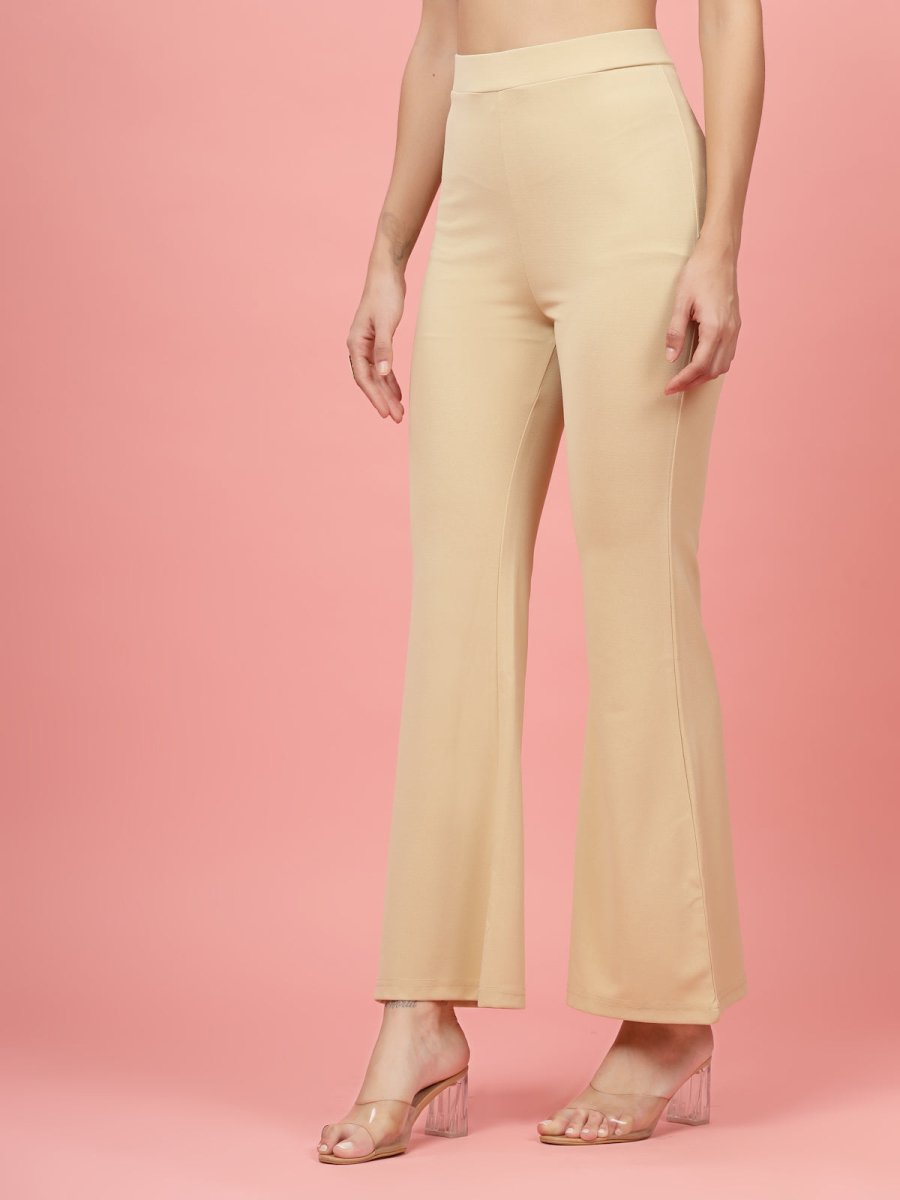 Women Beige Bootcut Regular Fit High-Rise Trouser