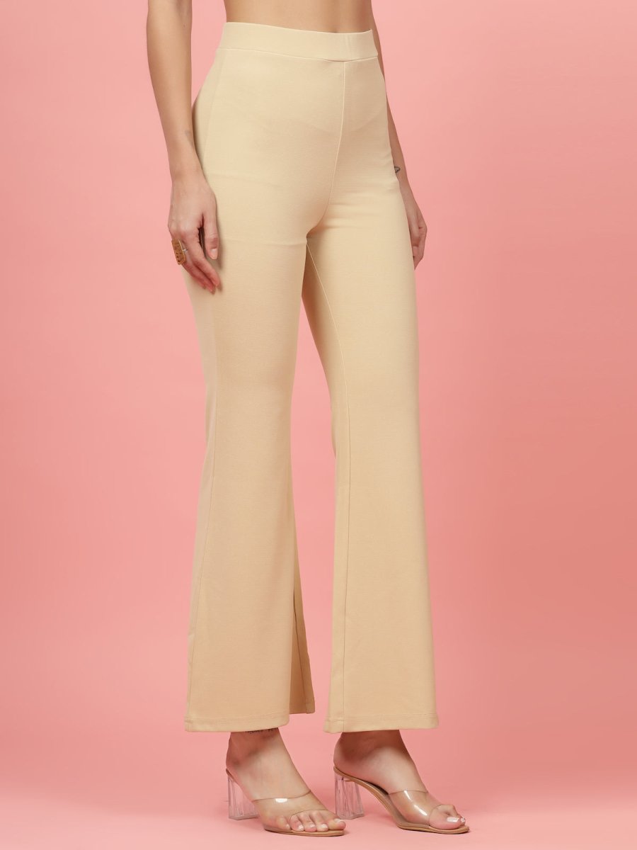 Women Beige Bootcut Regular Fit High-Rise Trouser