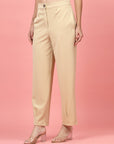 Women Beige Regular Fit Mid-Rise Parallel Trousers