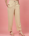 Women Beige Regular Fit Mid-Rise Parallel Trousers