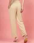 Women Beige Regular Fit Mid-Rise Parallel Trousers