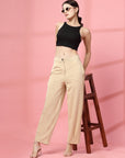 Women Beige Regular Fit Mid-Rise Parallel Trousers