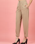 Women Nude Regular Fit Mid-Rise Parallel Trousers