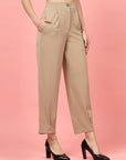 Women Nude Regular Fit Mid-Rise Parallel Trousers