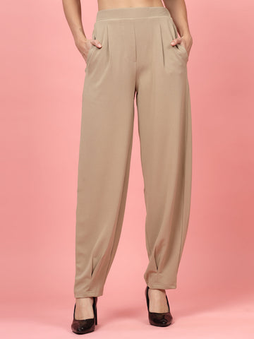 Women Nude Regular Fit Mid-Rise Pleated Trouser