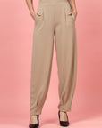 Women Nude Regular Fit Mid-Rise Pleated Trousers