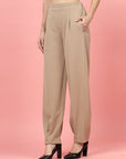 Women Nude Regular Fit Mid-Rise Pleated Trousers