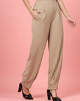 Women Nude Regular Fit Mid-Rise Pleated Trousers