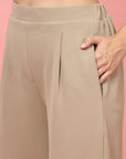 Women Nude Regular Fit Mid-Rise Pleated Trousers