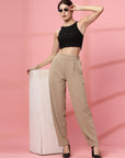 Women Nude Regular Fit Mid-Rise Pleated Trousers