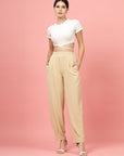 Women Beige Regular Fit Mid-Rise Pleated Trousers