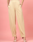 Women Beige Regular Fit Mid-Rise Pleated Trousers