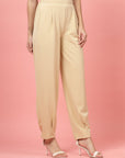 Women Beige Regular Fit Mid-Rise Pleated Trousers