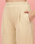 Women Beige Regular Fit Mid-Rise Pleated Trousers