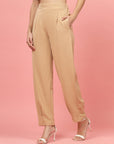 Women Nude Regular Fit Mid-Rise Pleated Trousers