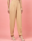 Women Nude Regular Fit Mid-Rise Pleated Trousers