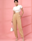 Women Nude Regular Fit Mid-Rise Pleated Trousers