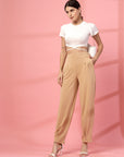 Women Nude Regular Fit Mid-Rise Pleated Trousers