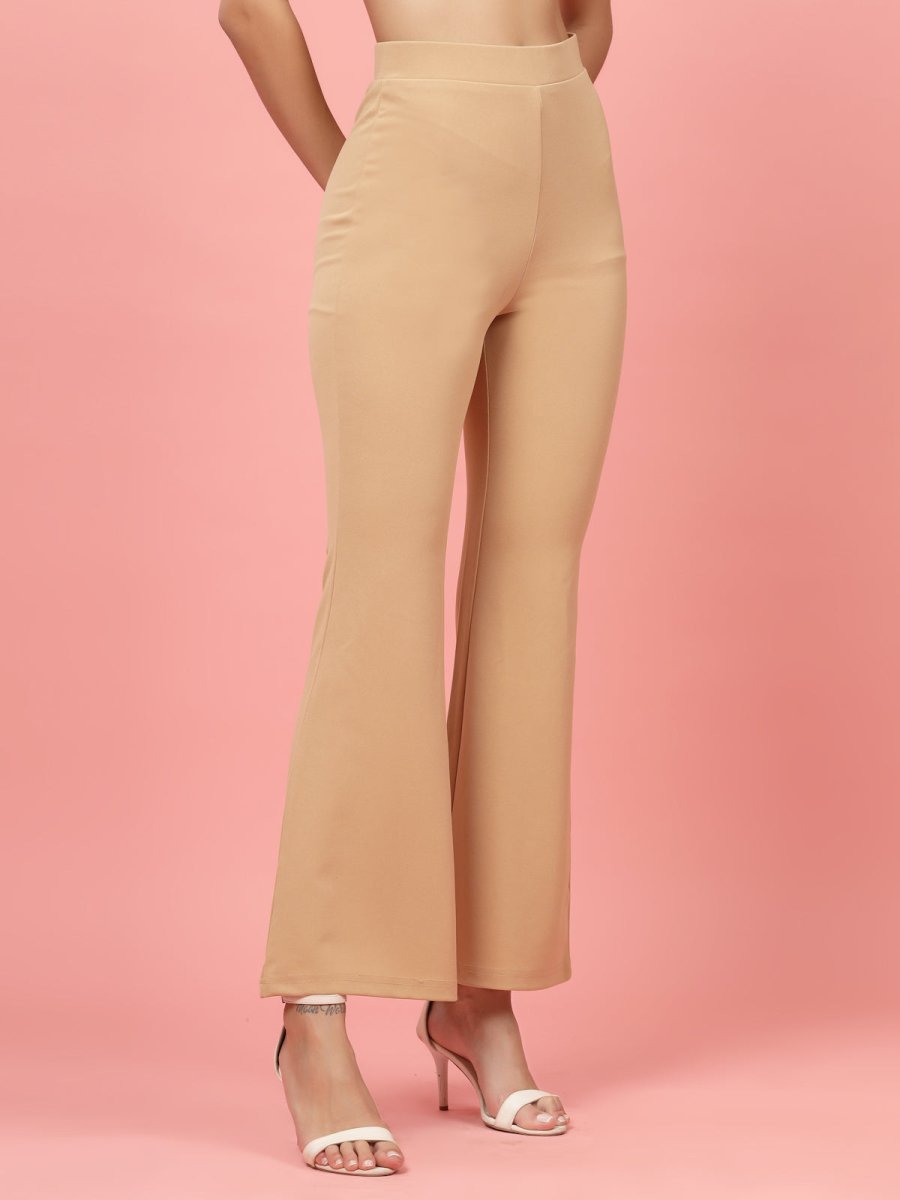 Women Nude Bootcut Regular Fit High-Rise Trouser