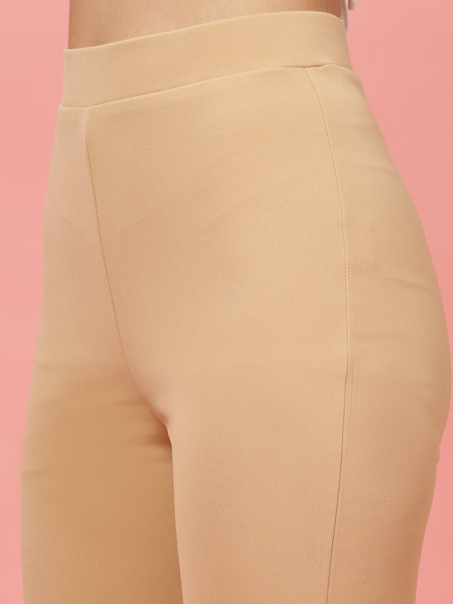Women Nude Bootcut Regular Fit High-Rise Trouser