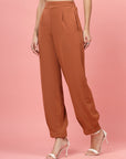 Women Rust Regular Fit Mid-Rise Pleated Trousers