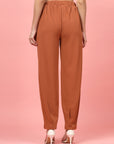 Women Rust Regular Fit Mid-Rise Pleated Trousers