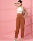 Women Rust Regular Fit Mid-Rise Pleated Trousers