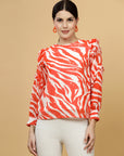 Animal Print Puff Sleeve Top