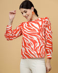 Animal Print Puff Sleeve Top