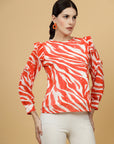 Animal Print Puff Sleeve Top