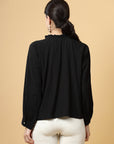 Self Design Tie-Up Neck Cuffed Sleeves A-Line Top