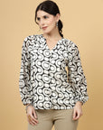 Geometric Print Mandarin Collar Top