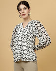 Geometric Print Mandarin Collar Top