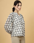 Geometric Print Mandarin Collar Top