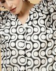 Geometric Print Mandarin Collar Top