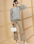 Geometric Print Mandarin Collar Top