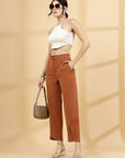 Women Rust Regular Fit Mid-Rise Parallel Trousers