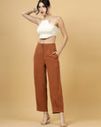 Women Rust Regular Fit Mid-Rise Parallel Trousers