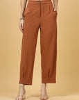 Women Rust Regular Fit Mid-Rise Parallel Trousers