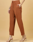 Women Rust Regular Fit Mid-Rise Parallel Trousers