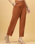 Women Rust Regular Fit Mid-Rise Parallel Trousers