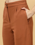 Women Rust Regular Fit Mid-Rise Parallel Trousers