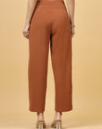 Women Rust Regular Fit Mid-Rise Parallel Trousers