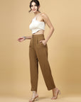 Women Brown Regular Fit Mid-Rise Parallel Trousers