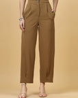 Women Brown Regular Fit Mid-Rise Parallel Trousers